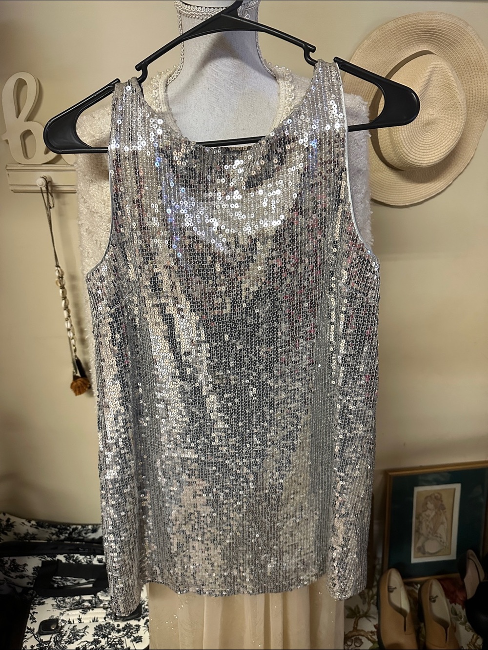 Free People Silver Sequin Sleeveless Shift Dress